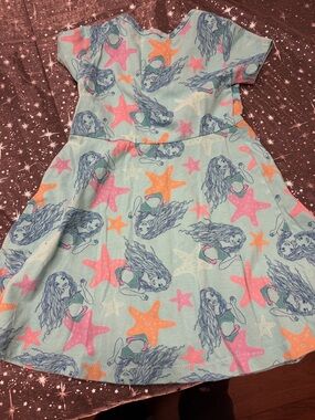 Disney Light Aqua Dress with Pink & Orange Starfish and Mermaid Print